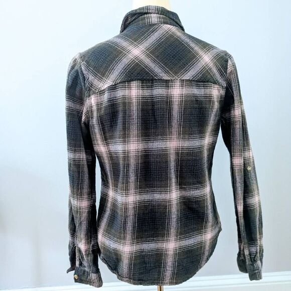 Passport Brown and Pink Plaid Flannel Button Up Top - Picture 3 of 5